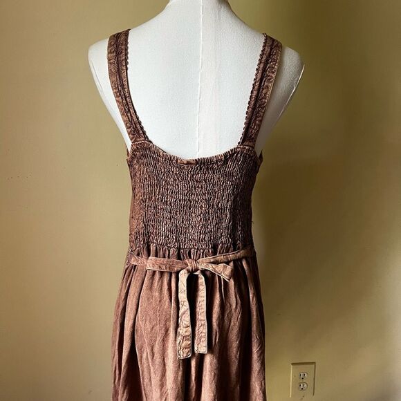 Vintage Y2K Brown Embroidered Slip Dress Fringe Hem Boho Summer Festival Small - Picture 7 of 10